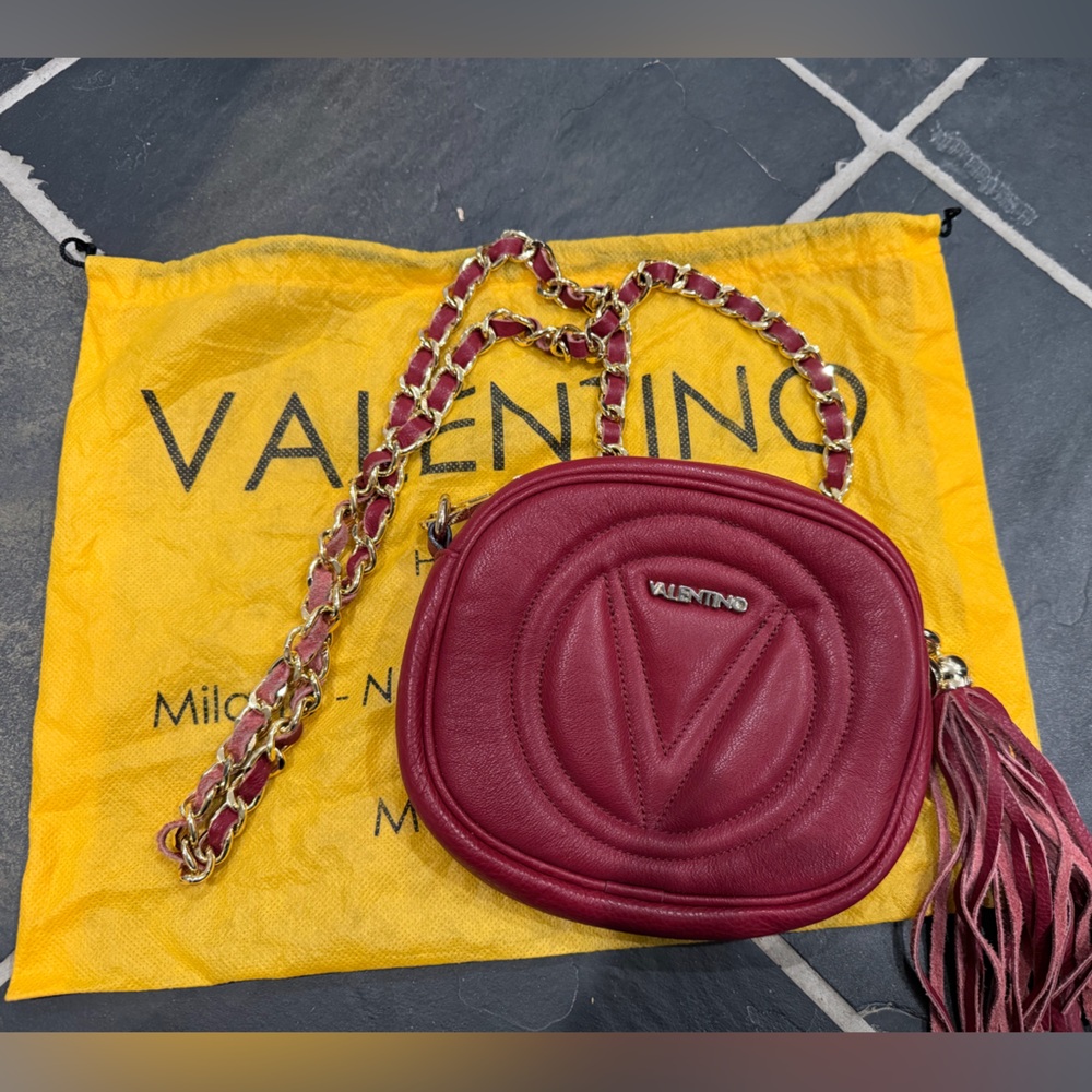 EUC: Valentino By Mario Valentino Nina Red Crossbody Bag with Gold Chain